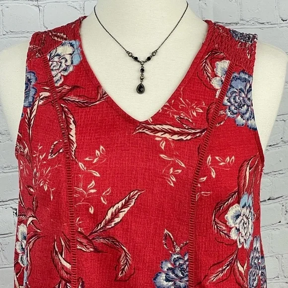 Knox Rose Women's Tank Top Size XS Boho Blouse Red/Blue Floral Sleeveless - Picture 3 of 7